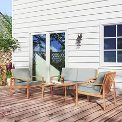Outsunny 4-Piece Wooden Garden Furniture Set with Cushions - Teak - 9