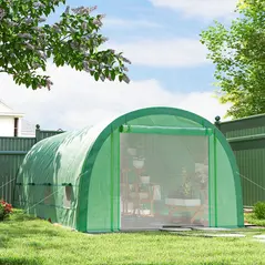 Outsunny 6 x 3(m) Polytunnel Greenhouse with Upgraded Structure, Mesh Door and Windows, 15 Plant Labels, Green - 2