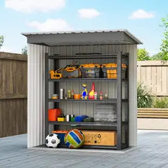 Outsunny 5 x 3ft Garden Storage Shed with Sliding Door and Sloped Roof Outdoor Equipment Tool, Light Grey - 7