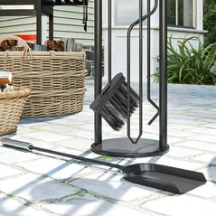 Outsunny 5 Pieces Fireplace Tools Set, Metal Fireplace Accessories Fireside Companion Set with Broom, Shovel, Poker and Bucket, Silver - 9