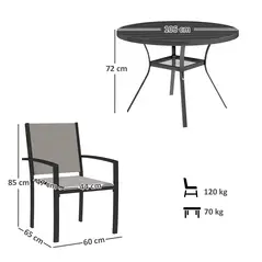 Outsunny 5 Piece Garden Furniture Set, Garden Dining Set with Round Table and 4 Stackable Chairs, Steel Frame, for Outdoor, Patio, Terraces, Dark Grey - 3