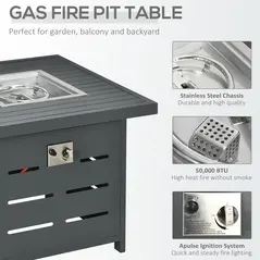 Outsunny 5-Piece Aluminium Garden Furniture Sets, 4 Seater Outdoor Conversational Dining Set with Gas Fire Pit Table Cushions for Yard, Poolside, Patio, Grey - 4