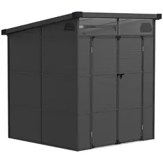 Outsunny 6 x 6ft Outdoor Storage Shed, Plastic Garden Shed with Windows and Air Vents, Outdoor Resin Tool Shed with Latch Doors for Garden, Deck, Dark Grey - 1