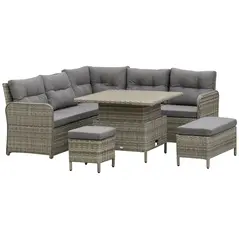 Outsunny 6 Pieces Outdoor PE Rattan Garden Furniture, Patio Wicker Sectional Conversation Corner Sofa w/ Soft Padded Cushion & Liftable Coffee Table, Grey - 1