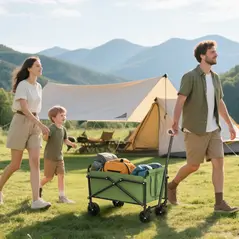 Outsunny 41L Festival Trolley on Wheels, Compact Garden Folding Trolley Cart, 60kg Heavy Duty Collapsible Foldable Wagon with Adjustable Handle and Carrying Bag for Beach, Camping, Festival, Green - 2