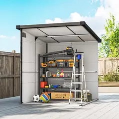 Outsunny 6 x 6ft Outdoor Storage Shed, Plastic Garden Shed with Windows and Air Vents, Outdoor Resin Tool Shed with Latch Doors for Garden, Deck, Dark Grey - 9