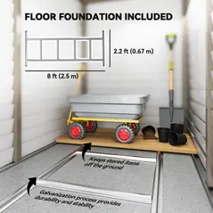 Outsunny 5 x 9ft Galvanised Metal Garden Shed with Foundation Kit, Outdoor Lean-to Shed, Tool Storage House with Lockable Doors, Gloves and 2 Air Vents for Patio, Garden, Brown - 5