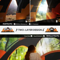 Outsunny 5-6 Man Dome Camping Tent - Orange - 4