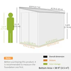 Outsunny 5 x 9ft Galvanised Metal Garden Shed with Foundation Kit, Outdoor Lean-to Shed, Tool Storage House with Lockable Doors, Gloves and 2 Air Vents for Patio, Garden, Brown - 3