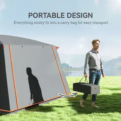 Outsunny 4-6 Man Camping Tent, Double Layer Tunnel Tent with Porch, Living Area and 2 Bedrooms, Sewn in Groundsheet, 3000mm Waterproof and UPF 30+, Portable with Bag, Grey - 7
