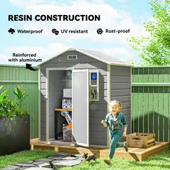 Outsunny 6 x 4ft Garden Shed, Plastic Shed with Floor, Window, Lockable Door and Vents, Wood Effect Resin Tool Shed for Outdoor, Grey - 5