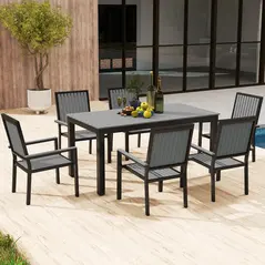 Outsunny 6 Seater Garden Dining Set with Stackable Chairs, Aluminium Frame, Rectangular Plastic Top, Garden Furniture Set, Outdoor Dining Table and Chairs for Patio, Balcony, Poolside, Grey - 8