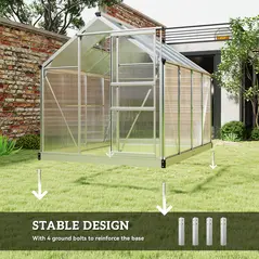 Outsunny 6 x 8ft Walk-In Greenhouse, with Sliding Door - Clear - 6