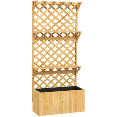 Outsunny 52L Wooden Planter, with Trellis and Shelves - Natural Finish - 1
