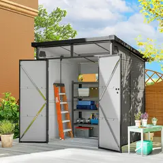 Outsunny 6 x 6ft Outdoor Storage Shed, Plastic Garden Shed with Windows and Air Vents, Outdoor Resin Tool Shed with Latch Doors for Garden, Deck, Light Grey - 2