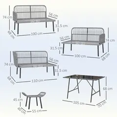 Outsunny 6 Piece Rattan Garden Furniture Set, 8 Seater Garden Corner Sofa with Cushions and Glass Top Table, Sectional Outdoor Furniture Conservatory Set for Patio, Charcoal Grey - 3