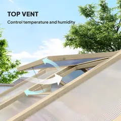 Outsunny 6.6 x 6ft Polycarbonate Greenhouse, Walk-in Wooden Greenhouse with Lockable Door and Window, Garden Plants Grow House, Brown - 6