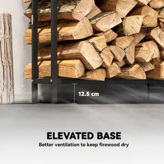 Outsunny 6.5 FT Steel Firewood Log Rack with 300 kg Capacity, Heavy Duty Indoor Outdoor Fireplace Wood Storage Shelf, Log Holder/Stand with Extra Support Legs, Decorative Bonfire Pattern, Black - 6