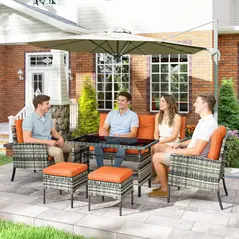 Outsunny 6 Pieces Rattan Garden Furniture Set with Dining Table and Cushions, Orange - 2