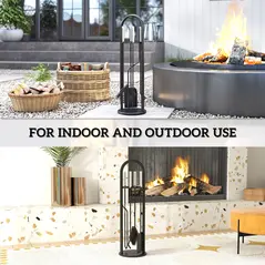 Outsunny 5 Pieces Fireplace Tools Set, Metal Fireplace Accessories Fireside Companion Set with Broom, Shovel, Poker and Bucket, Silver - 6