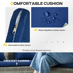 Outsunny 5 Pieces Rattan Garden Furniture Set with Dining Table, Cushions - Dark Blue - 5