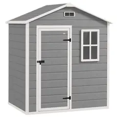 Outsunny 6 x 4ft Garden Shed, Plastic Shed with Floor, Window, Lockable Door and Vents, Wood Effect Resin Tool Shed for Outdoor, Grey - 1