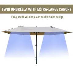 Outsunny 4.6M Sun Umbrella Canopy Double-sided Crank Sun Shade w/ Cross Base Khaki - 4