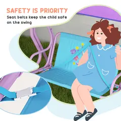 Outsunny 4PCs Kids Garden Furniture Set w/ 2 Seater Garden Swing Chair with Adjustable Canopy, Childrens Table and Chair Set with Parasol, for Toddler Girls 3-6 Years Old - 7