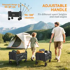 Outsunny 41L Festival Trolley on Wheels, Compact Garden Folding Trolley Cart, 60kg Heavy Duty Collapsible Foldable Wagon with Adjustable Handle and Carrying Bag for Beach, Camping, Festival, Black - 8
