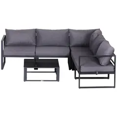Outsunny 6 PCs Outdoor Indoor Sectional Corner Sofa Set Thick Padded Cushions Aluminium Frame 5 Seaters 1 Coffee Table Grey - 8