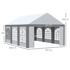 Outsunny 6 x 4m Galvanised Party Tent, Marquee Gazebo with Sides, Six Windows and Double Doors, for Parties, Wedding and Events - 3
