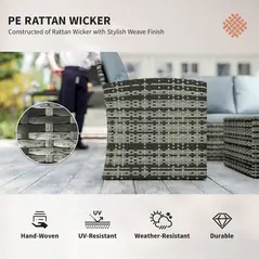 Outsunny 6 Pieces Rattan Garden Furniture Set, 7 Seater Wicker Outdoor Furniture Set with Storage Tea Table & Side Table, Sectional Garden Sofa Set with Cushions, Grey - 4