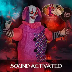 Outsunny 5′7″ Scary Animated Clown Decoration - Pink/Purple - 5