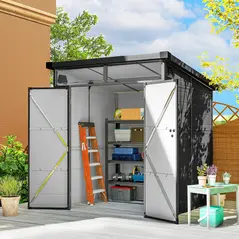 Outsunny 6 x 6ft Outdoor Storage Shed, Plastic Garden Shed with Windows and Air Vents, Outdoor Resin Tool Shed with Latch Doors for Garden, Deck, Dark Grey - 2
