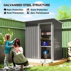 Outsunny 5 x 3ft Garden Storage Shed with Sliding Door and Sloped Roof Outdoor Equipment Tool, Light Grey - 4