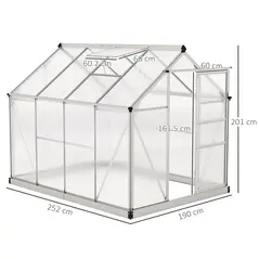 Outsunny 6 x 8ft Walk-In Greenhouse, with Sliding Door - Clear - 3