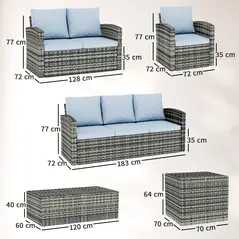 Outsunny 6 Pieces Rattan Garden Furniture Set, 7 Seater Wicker Outdoor Furniture Set with Storage Tea Table & Side Table, Sectional Garden Sofa Set with Cushions, Grey - 3