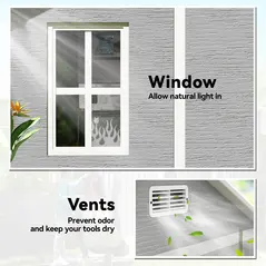 Outsunny 6 x 6ft Garden Shed with Floor, Window, Lockable Doors and Vents, Wood Effect Resin Tool Shed for Outdoor Patio, Grey - 7