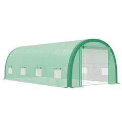 Outsunny 6 x 3(m) Polytunnel Greenhouse with Upgraded Structure, Mesh Door and Windows, 15 Plant Labels, Green - 1