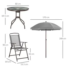 Outsunny 6 Piece Garden Dining Set with Umbrella, Outdoor Dining Sets with Parasol, 4 Folding Dining Chairs & Round Tempered Glass Table, Grey - 3
