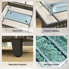 Outsunny 5-Piece Rattan Patio Furniture Set with Gas Fire Pit Table, Loveseat Sofa, Armchairs, Cushions, Pillows, Grey - 8