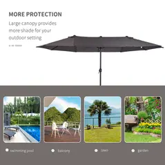 Outsunny 4.6m Garden Parasol Double-Sided Sun Umbrella Patio Market Shelter Canopy Shade Outdoor Grey - 7