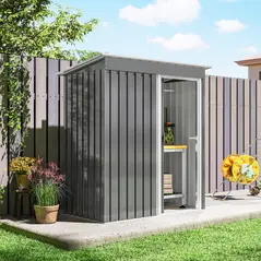 Outsunny 5 x 3ft Garden Storage Shed with Sliding Door and Sloped Roof Outdoor Equipment Tool, Light Grey - 8