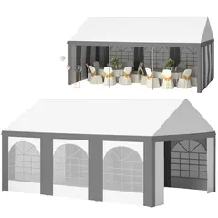Outsunny 6 x 4m Galvanised Party Tent, Marquee Gazebo with Sides, Six Windows and Double Doors, for Parties, Wedding and Events - 1