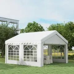Outsunny 4m x 4m Marquee Party Tent, Heavy Duty Wedding Canopy with Sidewalls, Doors, Windows, Galvanised Garden Gazebo for Parties Events, White - 2