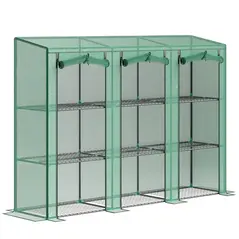 Outsunny 46 x 215cm Nine-Shelf Greenhouse - Green - 1