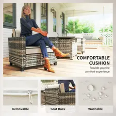 Outsunny 5-Piece Rattan Patio Furniture Set with Gas Fire Pit Table, Loveseat Sofa, Armchairs, Cushions, Pillows, Grey - 7