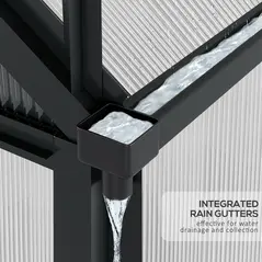 Outsunny 6 x 4ft Polycarbonate Greenhouse, Large Walk-In Green House with Slide Door and Window, Garden Plants Grow House with Aluminium Frame and Foundation, Grey - 8