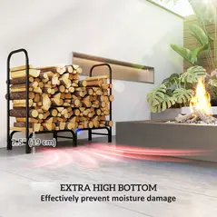 Outsunny 4FT Firewood Rack with Canvas Carrier Bag and 600D Oxford Waterproof Cover, Metal Log Store Indoors, Log Storage Rack Holder for Outdoor Indoor Fireplace, Black - 5