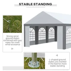 Outsunny 6 x 4m Galvanised Party Tent, Marquee Gazebo with Sides, Six Windows and Double Doors, for Parties, Wedding and Events - 6